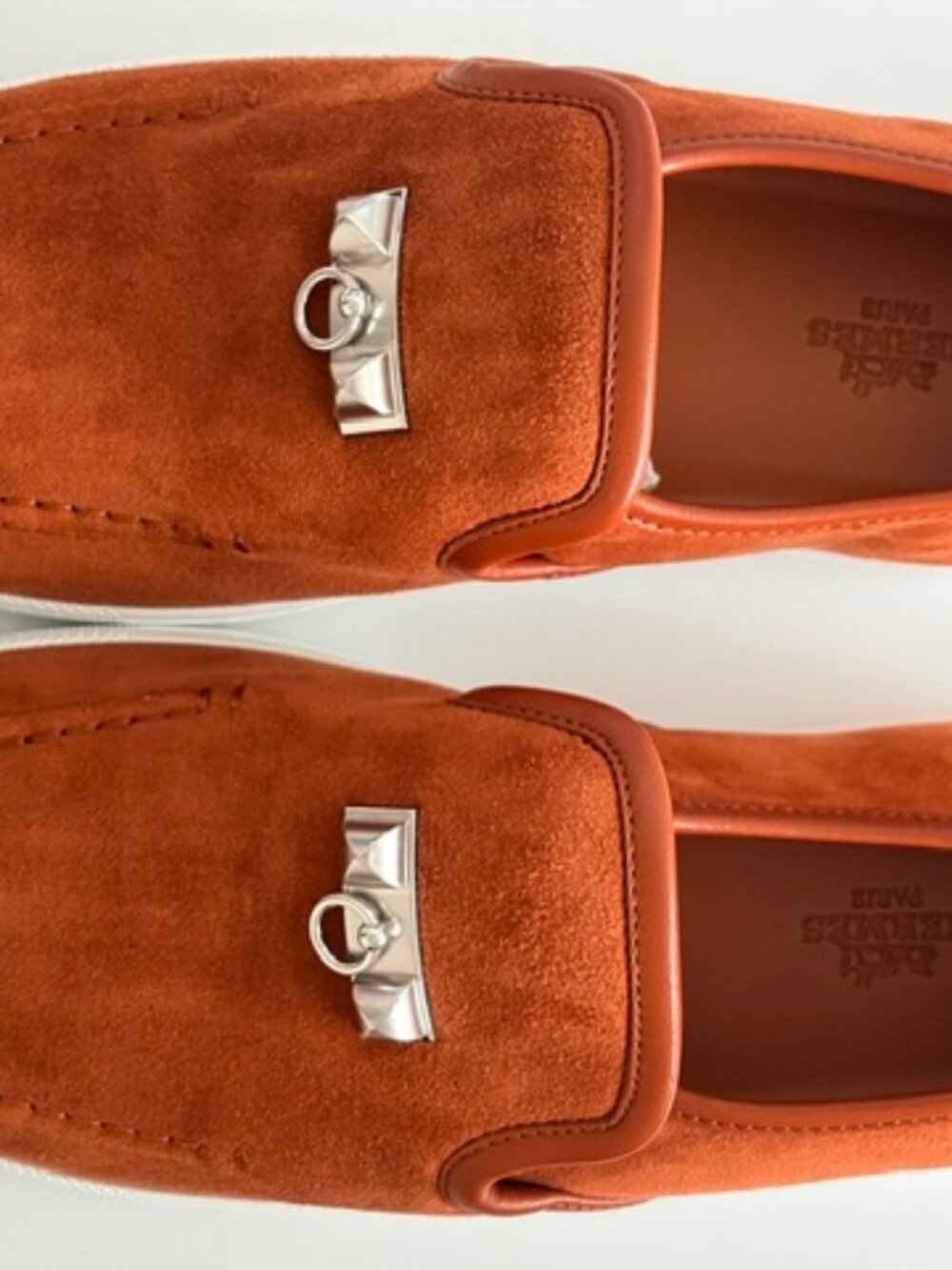 HERMES Orange Sable Mocassin Femme Jour Chèvre Velours Nappa Loafers Sz 39